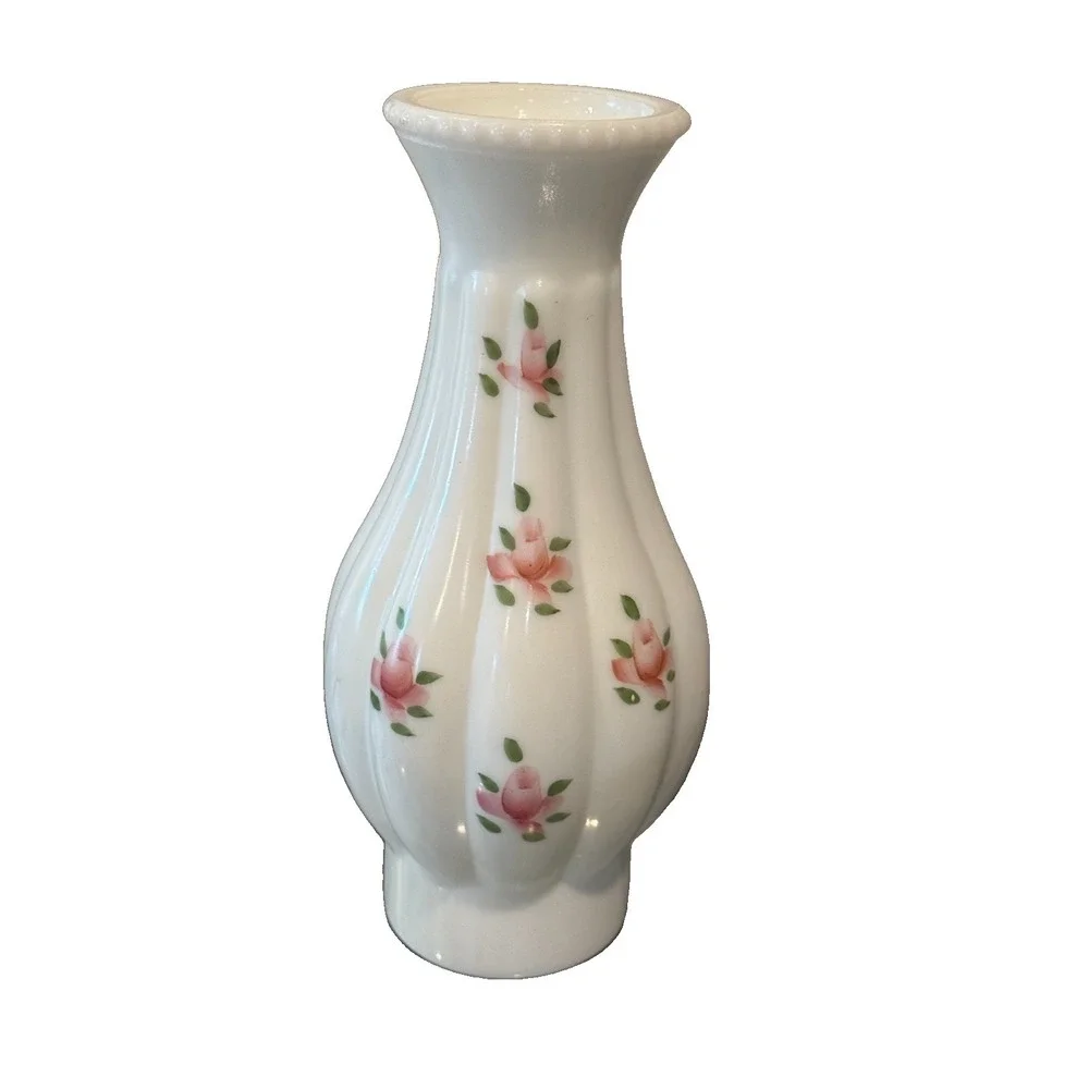 Vintage Milk Glass Painted Pink Floral Roses Design Hurricane Lamp Chimney Shade